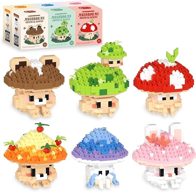 HIGH GODO 6 Set Mushroom Animals Micro Building Block Set Ideals Mushroom Animal Building Kit for Adults Party Favors for Teens 14+ (1956PCS)