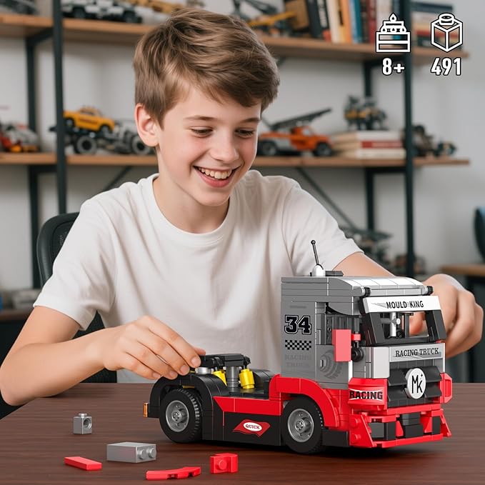 Mould King 24085 Technik Racing Truck Building Set – Classic Semi Truck Model Toy MOC 491PCS Static Display Kits for 8 Teens &amp Adult Collectors