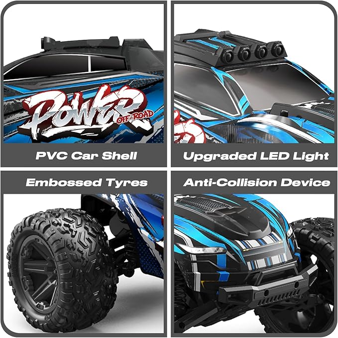 1:8 All Terrain Off Road RC Car 50KM/H Racing Drifting Climbing Monster Truck 2.4Ghz Remote Control LED Lights 2 Rechargeable 2600mAh Batteries Birthday
