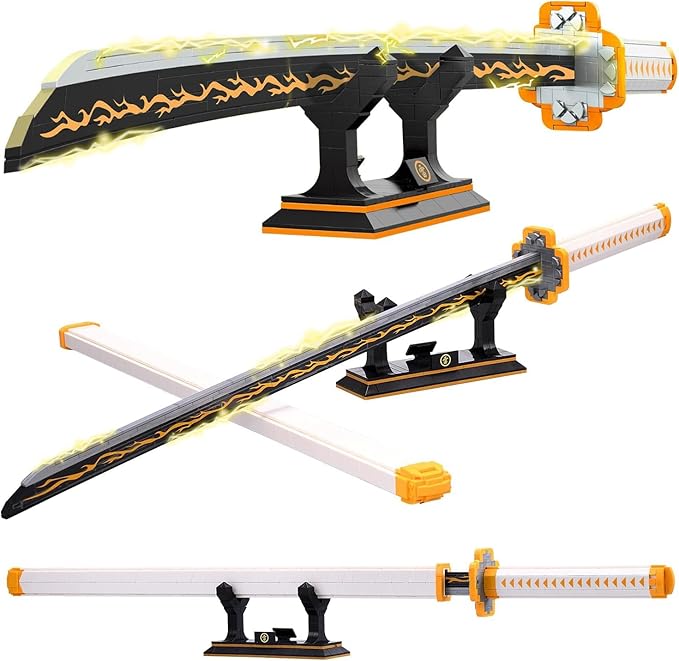 HIGH GODO Zenitsu Sword Building Set 38.8in Demon Sword Set with Scabbard and Stand Cosplay Anime Samurai Sword Handmade Katana Sword for Adults Teens 14+ (956 Pieces)