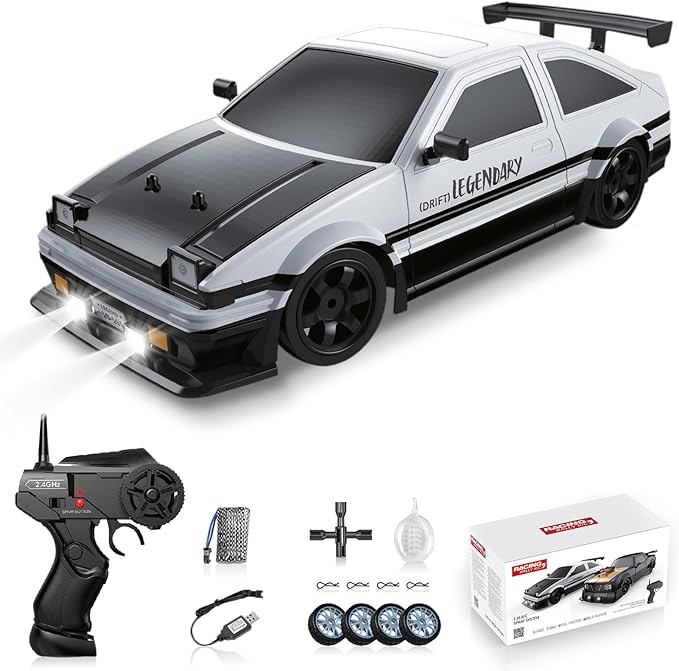 RC Drift Car Drifting RC Car for Adults 1/16 2.4GHz 4WD Remote Control Cars with Smoke LED Lights Rechargeable Battery and Drifting Tires Toy Cars for Boys Kids