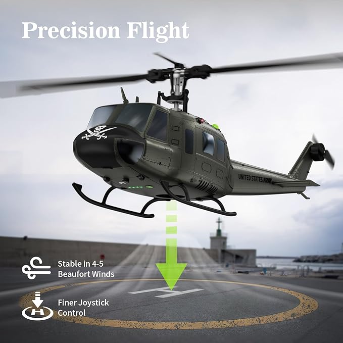 Carmanon UH-1 RC Helicopter - Huey Collectable Remote Control Helicopter with Auto-Hover for Adults Beginners 1/27 Scale 2 Batteries