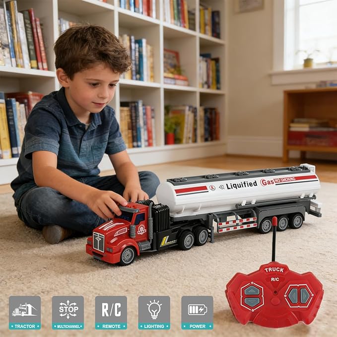 Remote Control Semi Truck Fuel Trailer 14 1:48 Fuel Trailer Truck Toy Equipped with 2 Rechargeable Batteries Gifts Ideas for Boys Age 3-8 Year Old