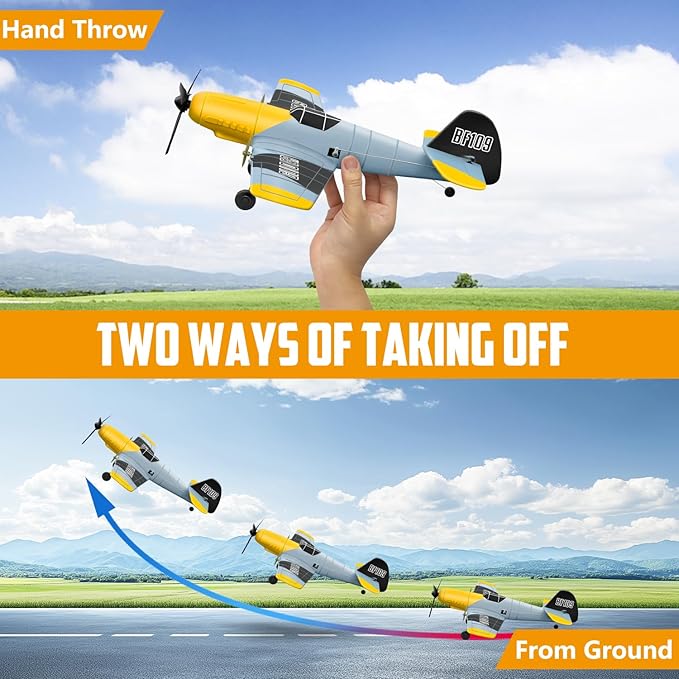 HAWK'S WORK 3 Channel RC Plane BF-109 Remote Control Airplane Ready to Fly 2.4GHz 6-axis Gyro Stabilizer Easy to Fly for Kids &amp Beginners
