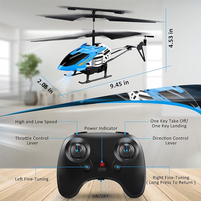 Dolanus RC Helicopters - Remote Control Helicopter Toys: One Key Take-Off/Landing Automatic Altitude Hold LED Light &amp 3.5 Channel Gyro Stabilizer Flying Toys - Gift for Boys/Girls Kids Adults