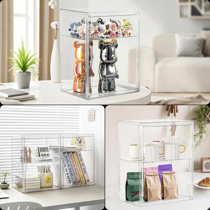 Attelite Large Clear Acrylic Display Case Shoe Storage Boxes With An Adjustable Divider2 Pack 2 Tiers Clear Plastic Stackable Storage Bins With Lids Display Acrylic Box With Magnetic Door