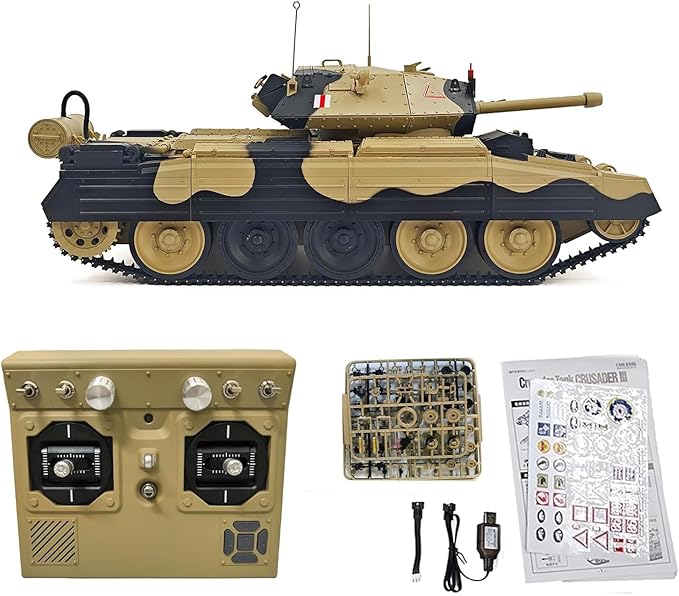 Crusader Mk VI Remote Control Tank 1/16 GB Tank War RC Military Vehicle Simulation Smoke Barrel Lifting/Barrel Expansion/Turret Rotation 360 Degrees/Dual Flow Gearbox/NOT Shooting Camouflage
