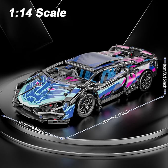Sport Car Building Block Sets for AdultsTechnical Race Car with LED Lights Collectible 1:14 MOC Model Engineering Toys Gifts for Boys Boyfriends Men Teens Age 8+ 8-12 8-1412 13 14