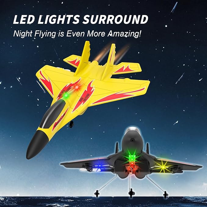 Foam Remote Control Wireless Airplanes RC Planes Remote Control Fighter Toys 2CH 2.4Ghz RC Fighter Jet with Light Hobby Rc Airplanes Easy to Fly for Kids Boys Adults(Blue)