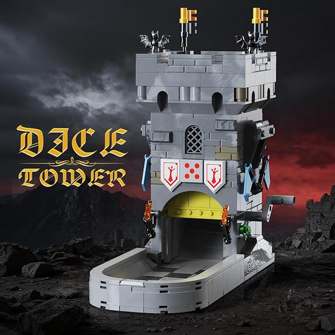 Dice Tower Castle Building Set Creative Tabletop Games Toy with 7-Die Polyhedral Dice for DND Pathfinder Suitable for Gamers and Enthusiasts
