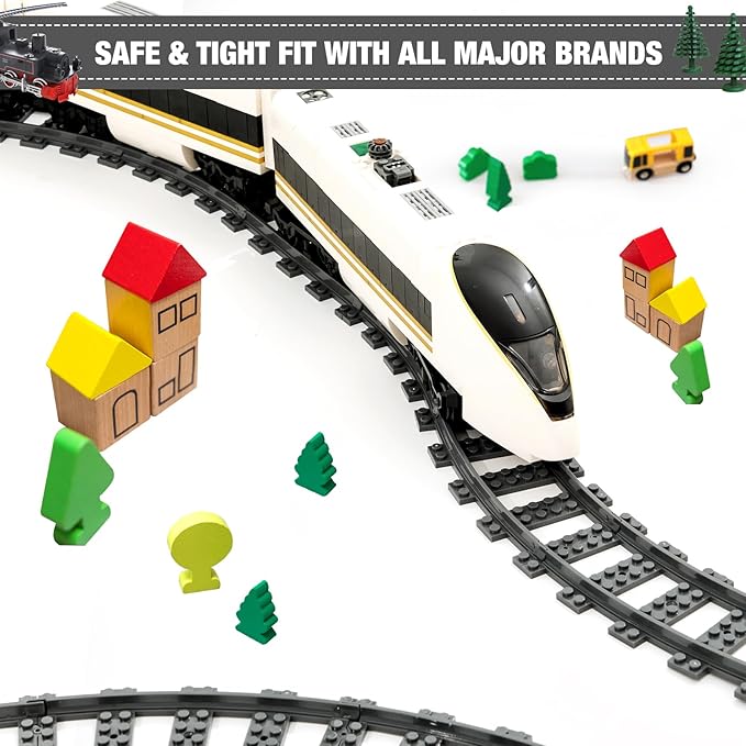 Classic City Train Tracks 72 Pieces Railroad Track with 24 Flexible 24 Curved and 24 Straight Tracks Train Expansion Accessories Compatible with All Major Brands Train Tracks