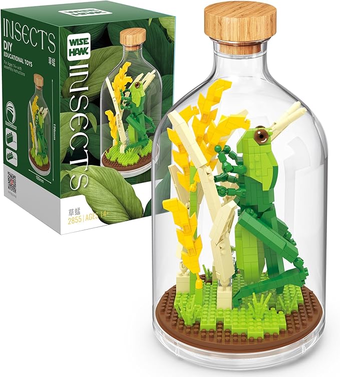 Mini Insect Collection Friend SetAdult Animal Toy Building SetParty Favors Gift for FriendsOffice Home Decor Bugs Building Block KitsNew Year Easter Birthday Gift for Family(Grasshopper)