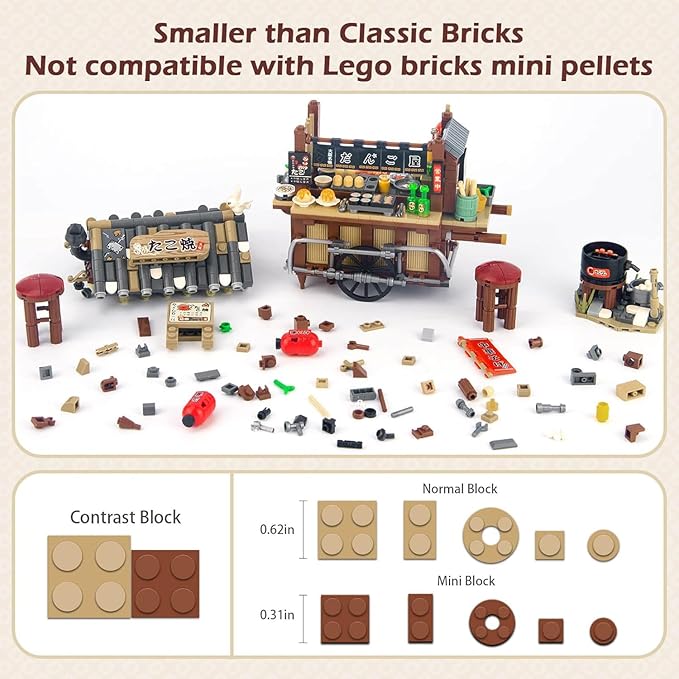 HIGH GODO Japan Street Mini Building Set MOC Cute Takoyaki Shop Creative Japanese Architecture Set Collectible Gifts for Adults Teens 14+ NOT Compatible with Classic Bricks (951 Pieces)