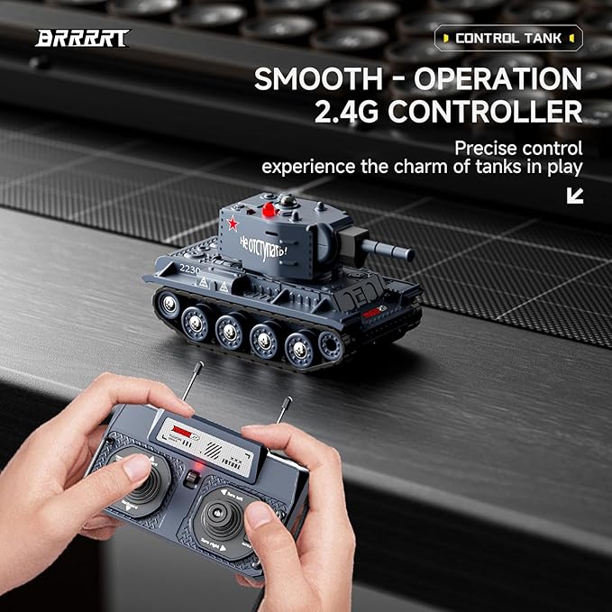 BRRRRT1/64 Remote Control Military Vehicles with Infrared ShootMini RC Tank with 330° Rotating Turret and Sound &amp Lighting RC Tank That Shoots Toy for Kids 8+ Gray