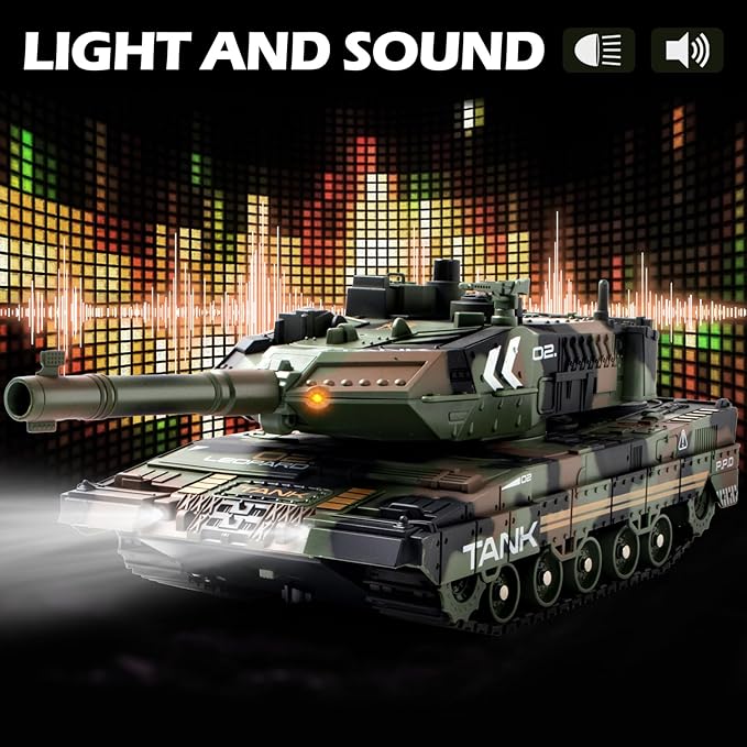 1:24 RC Tank-2.4G Remote Control Army Tank That Shoot BBS with 360° Rotating Turret Auto Demo Sound Light and Smoke All-Terrain Climbing RC Military Vehicle Toy Gift for Boys Ages 6-12