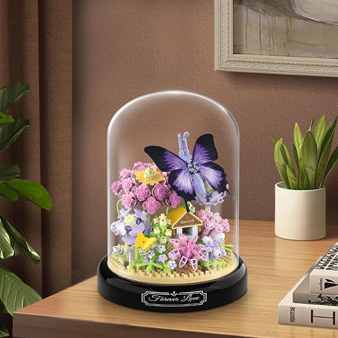 QLT QIAOLETONG Flower Bouquet Building Kit for Adults Animals Flowers 582 PCS Botanical Collection Mini Building Blocks Set Valentine's Day for Her Mom Women Wife Girlfriend (Butterfly)