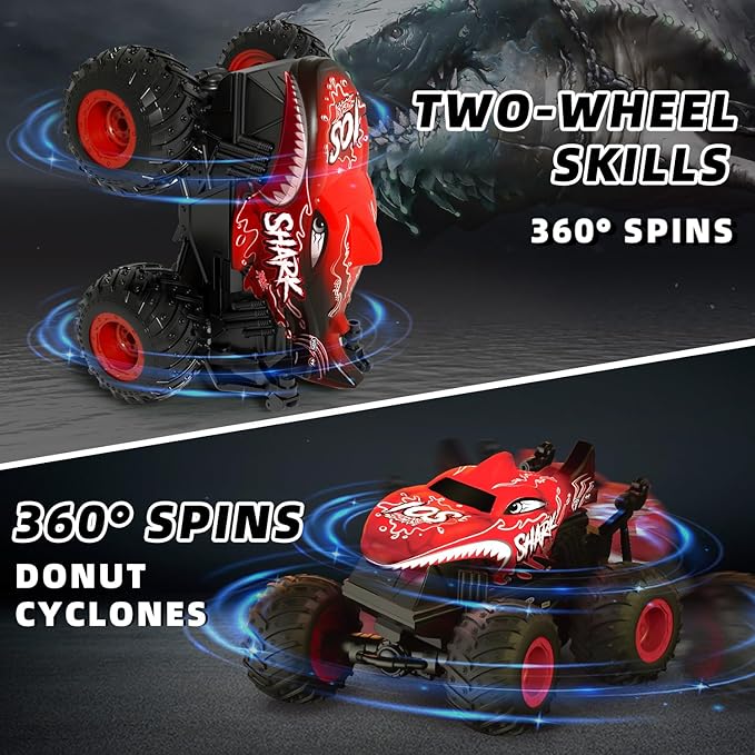 Gohero Remote Control Monster Truck Toys 1:20 Scale RC Shark Monster Trucks with Light &amp Music 2.4Ghz Remote Control Car Boys 4-7 &amp 8-12 Remote Control Truck with 360° Spin Walk Upright &am