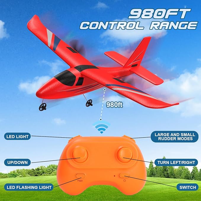 RC Airplane 2.4GHZ Remote Control Airplane 2CH RC Plane Hobby RC Airplanes Toy W/ 3 Batteries &amp Gyro Stabilizer Easy to Fly for Beginners Kids Boys Girls Adults (Red)