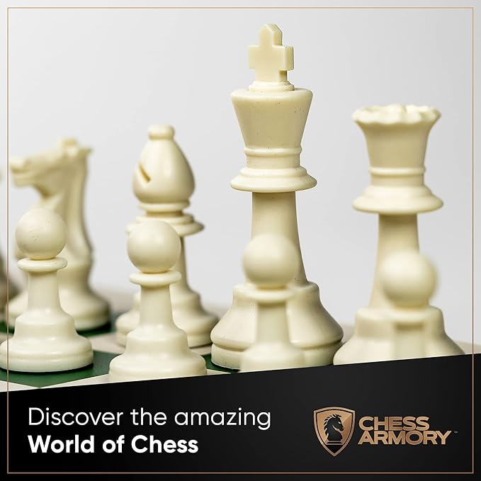 Chess Armory Roll Up Chess Set - 17 On-The-go Travel Chess Set - Vinyl Roll Up Portable Chess Board &amp 2 Extra Queens - Light and Mobile Chess Set - Play Chess Anywhere Anytime!