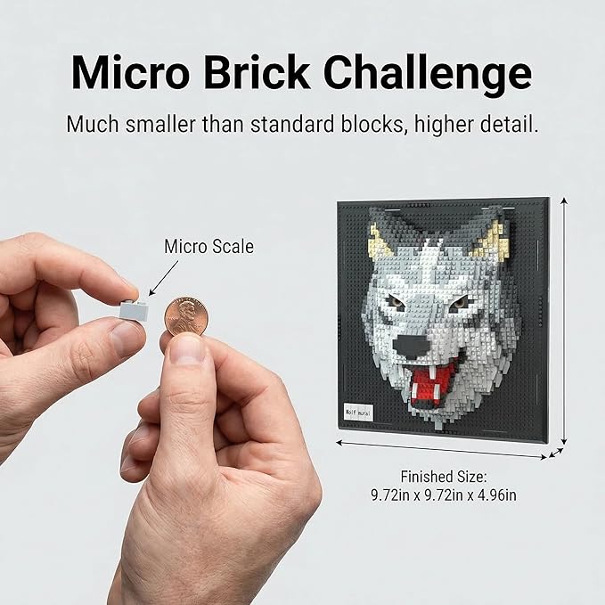 Wolf 3D Wall Art Micro Mini Building Blocks Set for Adults Animal Display Model for Wall or Tabletop Decor 2214 Pieces Micro Bricks with Instructions Creative Gift for Teens &amp Adult