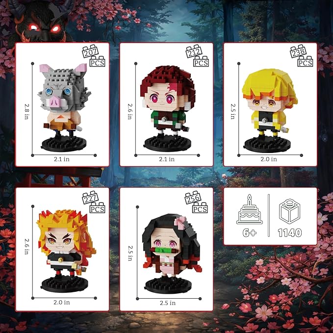 Anime Building Blocks Set 1140 PCS 2 in 1 Sitting &amp Standing Models Cute Micro Brick Action Figures Japanese Manga Merch Toy Decor Character Anime Manga Fans Gift for Kids Adults Toys 8-12 6-14