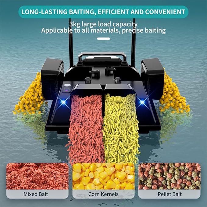 RC Bait Boat for Fishing with 4 Boxes Dual Antena and 18000mAh Battery for 500M Long-Range Bait Boat with LED Light Hook Release High-definition Color Screen Remote Control GPS Positioning