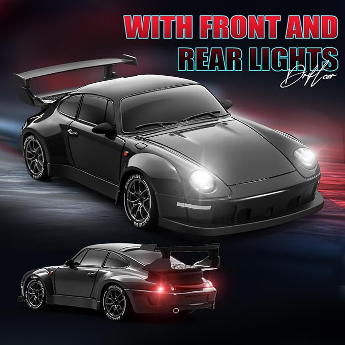 ACAMMZAR RC Drift Car 1:24 Remote Control Car for Kids 20KM/H 4WD High Speed RC Cars with Lights Extra Racing Tires Vehicle for Adults Boys Girls Black