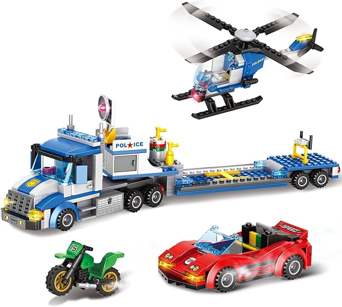 City Police Truck and Trailer Building Toy Compatible with Lego 469 Pcs Fun Educational STEM Learning Block Set Gift for Boys &amp Girls Age 6-12 Years Old