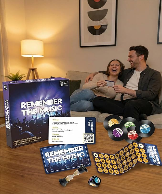 REMEMBER THE MUSIC - Music Trivia Party Board Game with 350 Artist &amp Song Cards Spotify QR Audio Clues for Adults &amp Family 2-6 Players