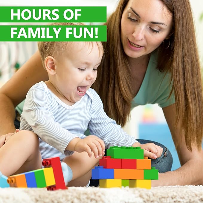 100 Pcs Jumbo Building Blocks Set for Toddlers (80 Square &amp 20 Rectangle) | Compatible Big Construction Bricks in 5 Colors | Kids Ages 3+ STEM Toy