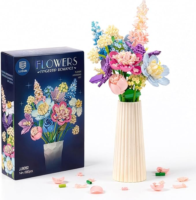Flower Building Set 880 PCS Building Sets for Adults Botanical Flower Kit Building Block Set Flower Bouquet DIY Gift No Vase Included