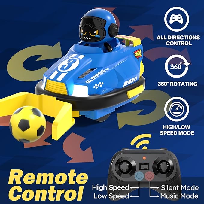 Cute Cartoon Remote Control Bumper Car Toy Set of 2 Players Football Games|Toddlers Mini RC Car Toys with Light &amp Sound &amp 360°Rotating|Christmas Birthday Gifts for 3 4 5 Year Old Boys Girls