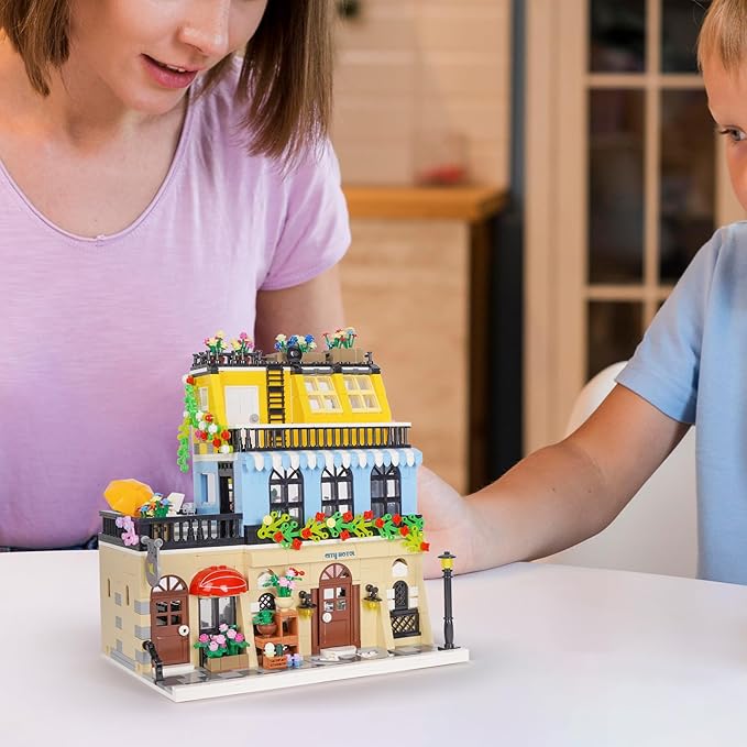 City Hotel Building Block Set Modular Architecture Flowers City Street View House Model Building Kit 1464 PCS