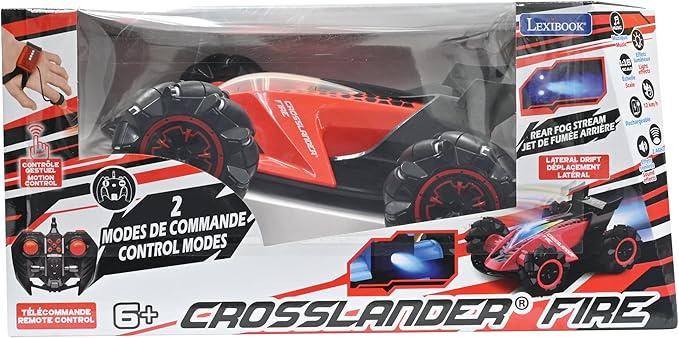 Lexibook Crosslander® Fire RC Car 12 km/h 4 Wheel Drive Smoke Jet Light and Sound Effects Remote Control and Gesture Control Bracelet Included Rechargeable RC60