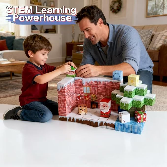 150PCS Magnetic Tiles Christmas Building Set STEM Sensory Toys with Santa &amp Reindeer Figures for Kids Ages 3-12 Gift Educational Magnetic Blocks for Toddler Boys Girls