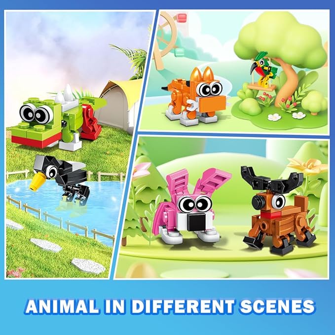 HOGOKIDS 60 Kinds Easter Party Favors for Kids 20 Pack 3-in-1 Animals Building Block Sets for Easter Basket Fillers Goodie Bags Stocking Stuffer Classroom Prizes Birthday Gifts for Boys Girls 6-12+