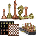 10 Travel Metal Chess Set – Folding Portable Chess Board with Storage Case Weighted Metal Chess Pieces &amp 2 Extra Queens – Mini Chess Game for Kids &amp Adults