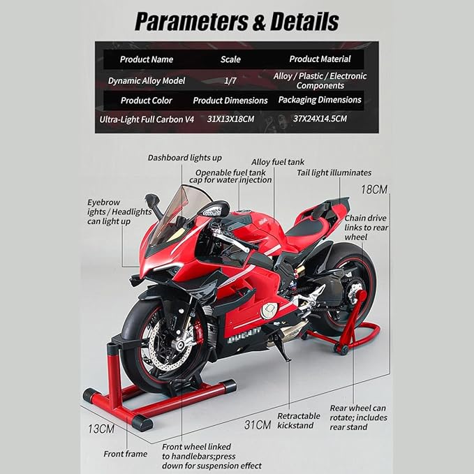RC Motorcycle Model for Adult 1/7 Scale Remote Control Motorcycle V4 Top Edition with Ignition System &amp Smoke Spray for Biker