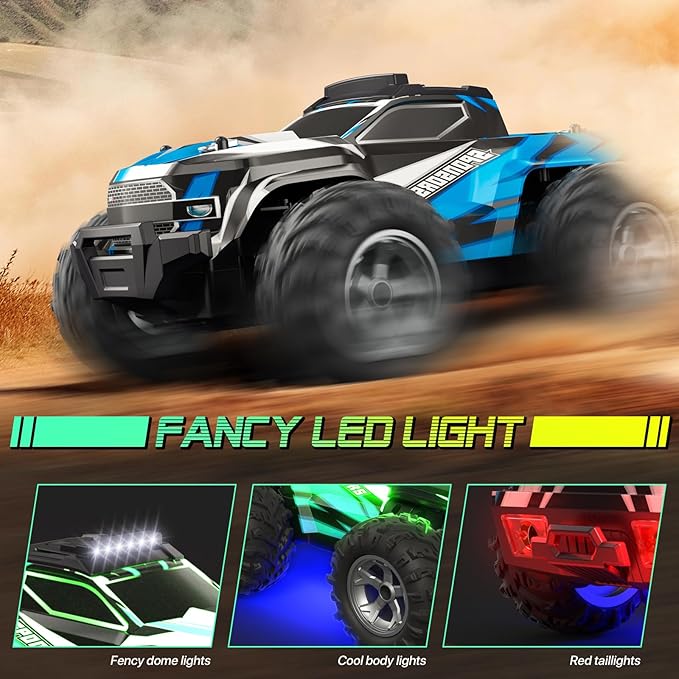 Remote Control Car for boys 1:16 Scale All Terrain RC CarsHigh Speed 25Km/h Fast Car with Colorful Led Light and spray 2x1300mAh Rechargeable Battery RC Truck Toy Car Gift for Teen Boys Girl Kids