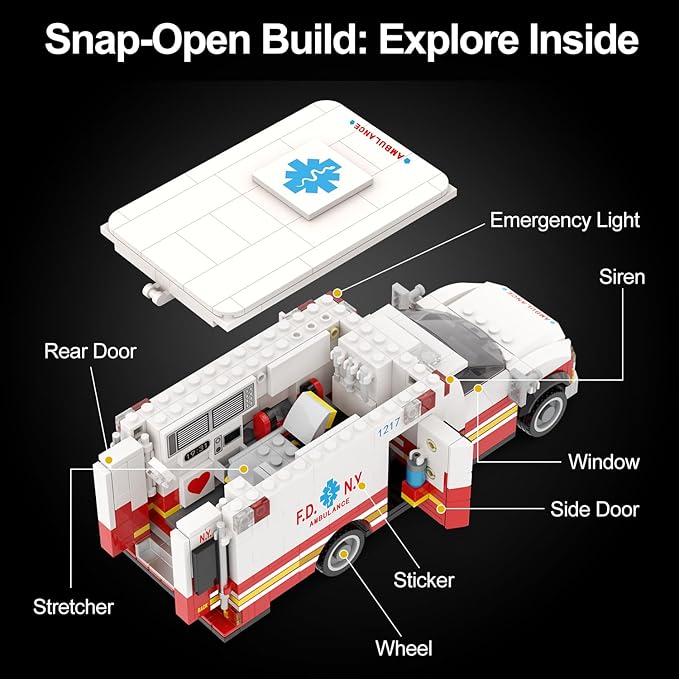 Ambulance Building Set Emergency Rescue Vehicle Model Kit Collectible Display Model for Adults &amp Teens 14+ Compatible with Lego Ambulance Set 660 PCS
