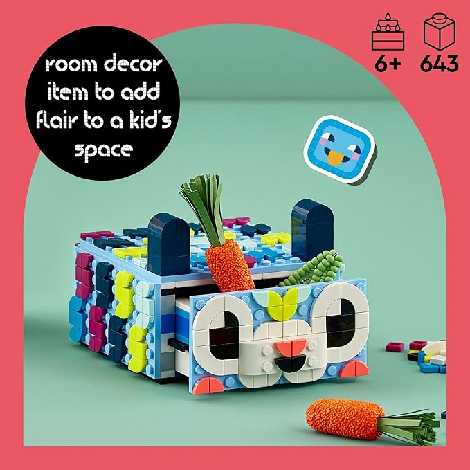 LEGO DOTS Creative Animal Drawer Building Toy 41805 Buildable Treasure Box Jewelry Box Desk Caddy Storage Box Arts and Crafts DIY Toy Mosaic Making Kit for Creative Kids Boys Girls Age 6+