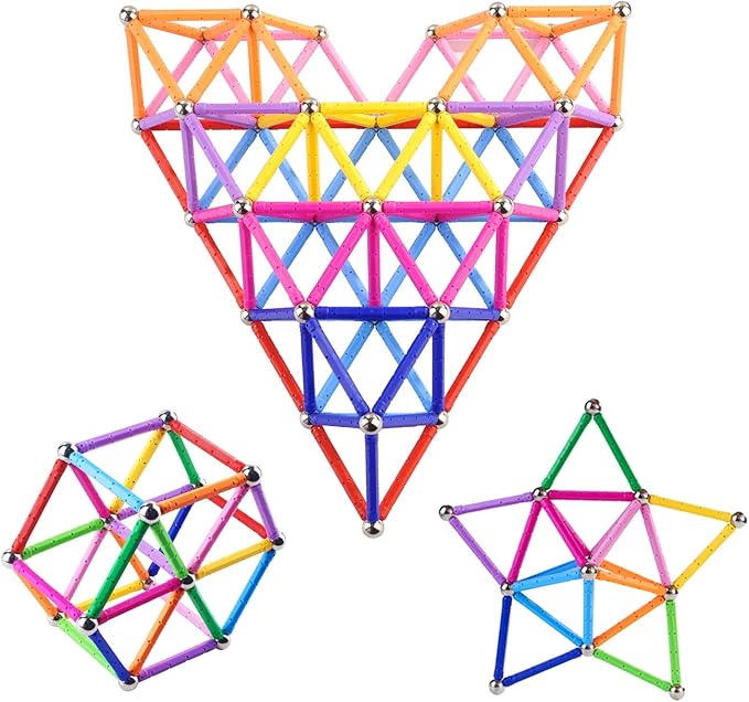 Veatree 160pcs Building Blocks Toys 2.3 Magnetic Sticks and Non-Magnetic Balls Set 3D STEM Game for Kids and Adults With Storage Bag