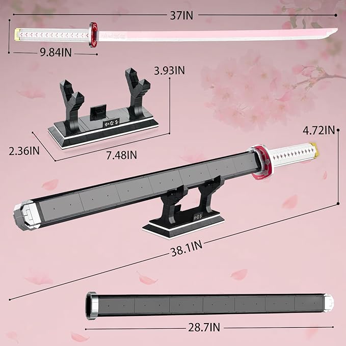 39inch Demon Sword Building Sets Tsuyuri Kanao Swords Set with Scabbard and Stand Demon Katana Building Blocks Anime Sword Sets for Adults and Anime Fans (706PCS)