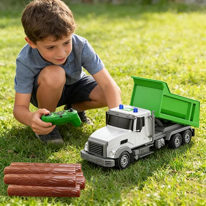 Remote Control Construction Dump Truck Toy RC Vehicle6 Channel Truck Toys with 6 pcs Wood2 Rechargeable Batteries1/24 Scale Dump TrucksBirthday Gifts Ideas for Boys Age 3-8 Year Old