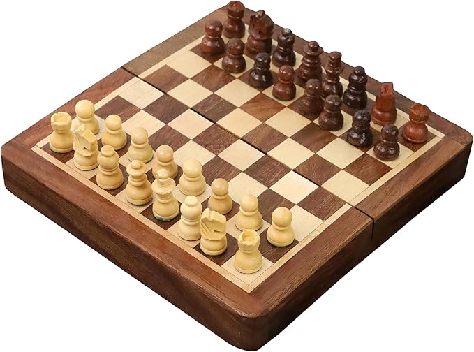 RoyalChessMall-Golden Rosewood Wooden Inlaid Magnetic Chess Set 5 with Folding Board