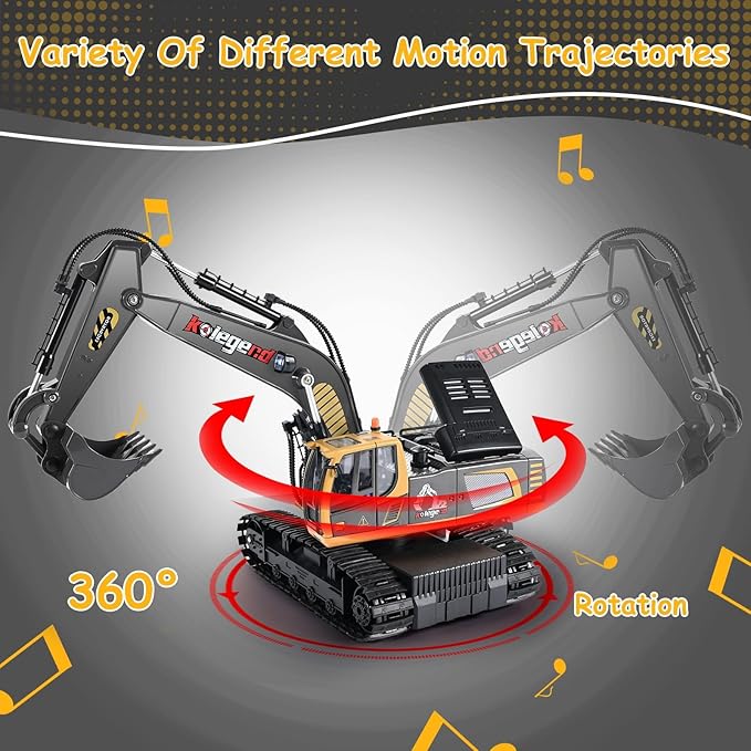 kolegend Remote Control Excavator Toy 16 Inch 9 Channel RC Construction Vehicles Hydraulic Haulers Digger Toys Gift for 6 7 8 9 10 Years Old Kids Boys