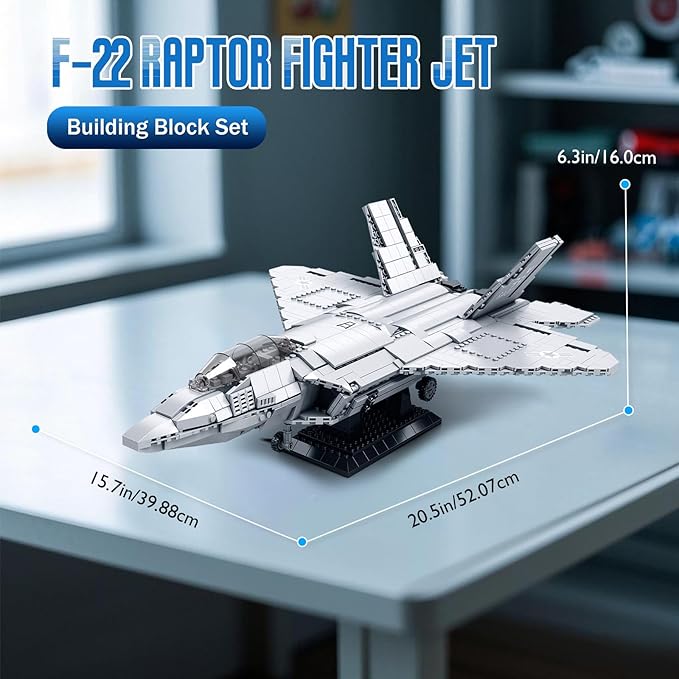 Brihappen Military Airplane Building Block Set for Adult Boys (1837Picece) F-22 Raptor Fighter Jet Model for Home Office Collection Fighter Jet Building Toy Birthday Gifts for Building Blocks Lover