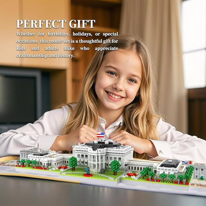 White House Micro Building Blocks Set 3000 Pieces Panoramic Architecture Model Kit (Includes West &amp East Wings) Expert Mini Bricks Puzzle for Adults Washington DC Landmark Souvenir Gift