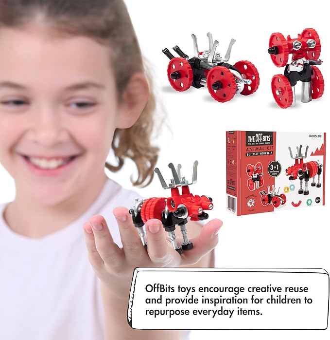 The Off Bits Erector Set: Animal Mini STEM Toys for Kids 6+ Toy Building Sets with Nuts &amp Bolts STEM Building Toys Gifts for Boys and Girls (Red Moose)