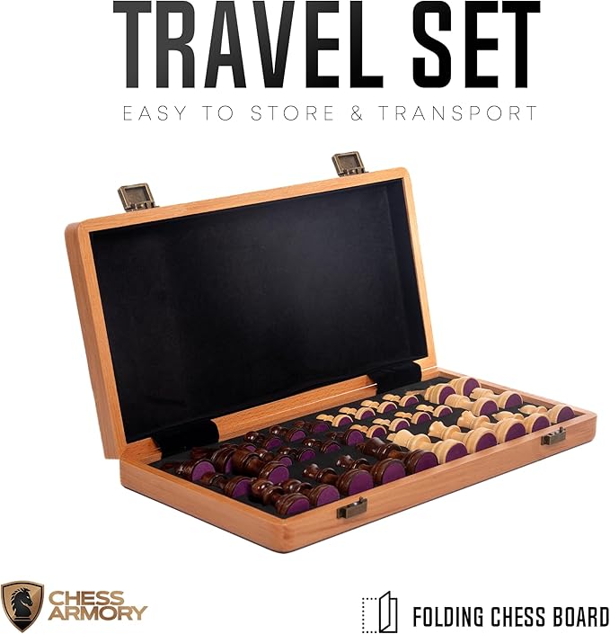 Chess Set Magnetic - Premium Wooden Board Game with a Portable Wood Case and Secure Storage for Pieces Set for Adults (Beech Wood) - Chess Armory
